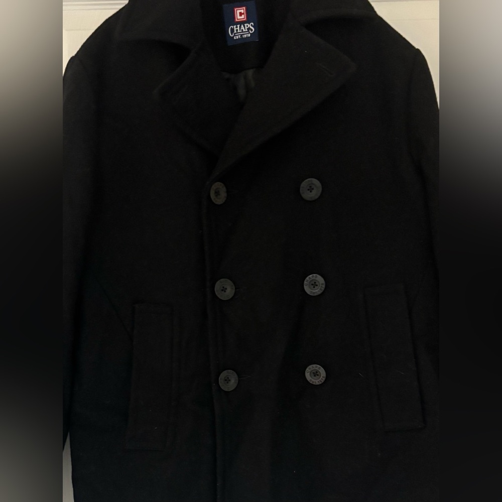 Chaps Men's Classic Black Pea Coat - Picture 2 of 5